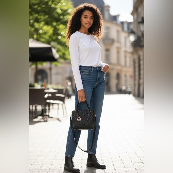 Valentino Orlandi Quilted Black Vegan Leather Satchel / Crossbody – NWT - Picture 3 of 7